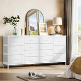 Garvee 63" W White Dresser TV Stand for 65 70 75 Inch TV, 14 Drawer for Bedroom with Power Outlets, Large Long Fabric Dresser Entertainment Center - White