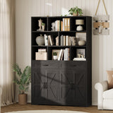 Garvee 71in Tall Bookcase With 2 Drawers & 4 Doors, 6-Tier 47in Wide Large Modern Bookshelf Storage Cabinet For Home Living Room Office, Black - Black