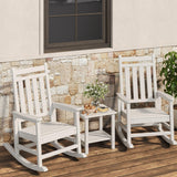 Garvee HDPE Rocking Chair Outdoor Set of 2 with Side Table - Poly High Back Porch Rocker Chairs for Adults - White - All Weather Resistant Patio Furniture