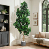 Garvee 7 Ft Fiddle Leaf Fig Tree Artificial with 141 Leaves Grey Planter Indoor Home Office Decor - With Black Planter