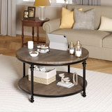 Garvee Round Coffee Table 2 Tier Center Table with Storage for Living Room 34.5x18 Inches Brown Wood