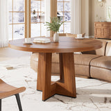 Garvee 47" Round Dining Table for 4-6 People with Thickened Edge & Sturdy Pedestal Base, Kitchen, Living Room, Apartment, Space Saving, Minimalist Design - Brown
