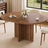 Garvee 43.3''-59'' Extendable Round Dining Table for 4-8, Modern Kitchen Oval Dining Table with Removable Leaves, Walnut - Walnut
