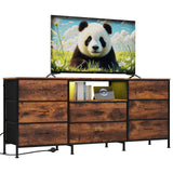 Garvee 63" TV Stand With 8 Fabric Drawers And LED Lighting, Steel Frame Media Console For 65-75 Inch TVs, Bedroom Or Living Room, Black