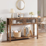 Garvee Entryway Table, Wood Console Table with 2 Glass Drawers, 2 Tier Sofa Table with Storage for Living Room, Foyer Tables for Entryway ,Retro color - Vintage