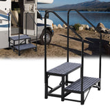 Garvee 2-Step RV Stairs With Dual Handrails Portable Aluminum Steps For Travel Trailers Camper Vans Hot Tubs Deck Poolside Pet Access - Black