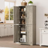 Garvee 70" Tall Kitchen Pantry, Farmhouse Storage Cabinet with Adjustable Shelves, 4 Barn Doors, Grey, for Kitchen, Dining Room, Living Room - Grey