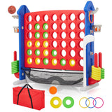 Garvee Giant 4 in a Row Game 4-in-1 Play Design with Golf Basketball Ring Toss Adjustable Height Jumbo Yard Game for Kids Adults