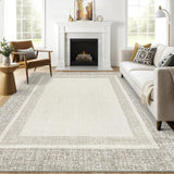 Garvee Bordered Beige 10x13 Machine Washable Area Rug – Modern Design, Non-Slip, Low-Pile, Non-Shedding Foldable Carpet for Bedroom, Living Room, or Kids' Room