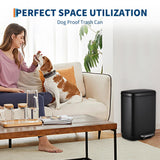 Garvee 12L Stainless Steel Bathroom Waste Bin With Soft-Close Lid, Foot Pedal, Black, Compact Oval Design - Black