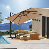 Garvee 10Ft Cantilever Patio Umbrella with 360° Rotation, Adjustable Tilt, Heavy-Duty 600D Oxford Fabric, Rust-Proof Aluminum Frame, Brown, 10FTx10FT - Brown