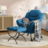 Garvee Lazy Chair with Folding Ottoman, Modern Large Accent Lounge Armchair with Side Pocket for Bedroom, Living Room, Dorm Rooms and Office, Soft Comfortable PP Cotton, Gray - Blue