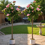 Garvee 3.6FT Artificial Camellia Tree with Pink Flowers for Indoor Porch Decor, 43.3" Tall, Green