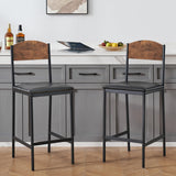 Garvee Bar Stools, Barstools Set of 2 with Footrest and Upholstered Back, 25.2" Bar Chairs for Dining Room Kitchen, Counter Bar, Easy Assembly, Rustic Brown - Rustic Brown