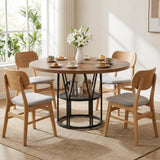 Garvee Round Dining Table 47" Circle Kitchen Table with Storage Shelf and Sturdy Metal Frame for Kitchen, Living Room, Apartment, Office, Brown - Brown