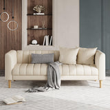 Garvee Beige Faux Leather Couch 3 Seater Sofa With 2 Throw Pillows And Wood Legs For Living Room Bedroom Office 83" W - Beige