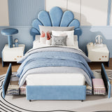 Garvee Twin Size Bed Frame Upholstered Princess Velvet Platform Bed with Headboard Storage Drawers Solid Wood Slat Support Kids Girls Boys Adjustable Headboard Teddy Berber Fleece Soft Plush Cozy Pink - Blue