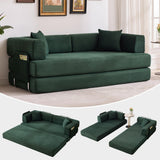 Garvee Convertible Sleeper Sofa Bed, 78.8" Floor Sofa Bed, 5-in-1 Folding Mattress Couch Loveseat with Fixed-Shape Frame, Pillow, Corduroy Fabric for Living Room Bedroom Lounge, Dark Green - Dark Green