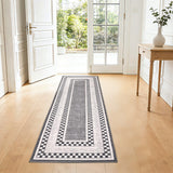 Garvee Area Rug 2x6, No Slip Washable Modern Checkered Pattern Rug for Living Room Bedroom Dining Room, Grey, Low-Pile Design