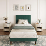 Garvee Twin Size Bed Frame Upholstered Headboard Corduroy Fabric Dark Green 11in Storage - Dark Green