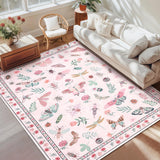 Garvee Floral Washable Insect Butterfly Rugs for Living Room 8x10 Pink Area Rugs with Non Slip Backing - Insect-Pink