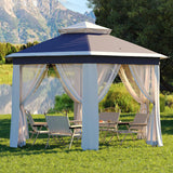 Garvee 13x13 ft Pop Up Gazebo Screen Tent With Mosquito Netting Outdoor Hexagonal Canopy Blue Beige - Blue+Beige