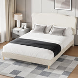 Garvee Queen Size Bed Frame with Upholstered Headboard, Soft Low Profile Platform Bed, Beige, Sturdy Wooden Slats, Noise Free