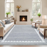 Garvee Washable Scalloped Rug 8x10 Grey Non Slip Low Pile Modern Area Rug for Living Room Bedroom Dining Room - Light Grey