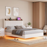 Garvee Floating Bed Frame Full with LED Lights & USB Charging Station, Modern Upholstered Platform Bed, White, Full Size - White