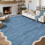 Garvee Scalloped Large Area Rug 10x13 Blue Washable Non Slip Soft Low Pile Rug for Living Room Bedroom Dining Room Nursery