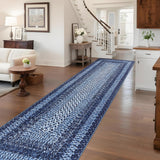 Garvee Navy Boho Kitchen Runner Rug 2x10, Washable Non Slip Low Pile Faux Wool Carpet, Vintage Braided Print Rug for Hallway Entryway Laundry Room
