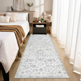 Garvee 2' x 6' Gray Vintage Persian Floral Runner Rug, Washable Non-Slip Low-Pile Carpet for Hallway, Kitchen, Entryway and Bedroom