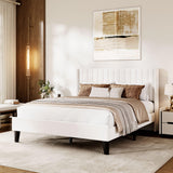 Garvee Full Size Velvet Bed Frame Upholstered Wingback Headboard White 6.3in Under-bed Space