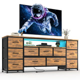 Garvee 11 Drawer Dresser With Power Outlets And LED Lights, 63 Inch TV Stand For 65-70 Inch TV, Rustic Brown