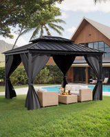 Garvee Hardtop Gazebo Double Metal Roof Aluminum Frame 10'x14' Gray for Patio Deck Backyard Lawn Garden