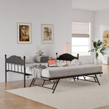 Garvee Twin Daybed with Pop-Up Trundle Heavy-Duty Metal Frame Space-Saving Foldable Guest Bed Twin Size Black - Black