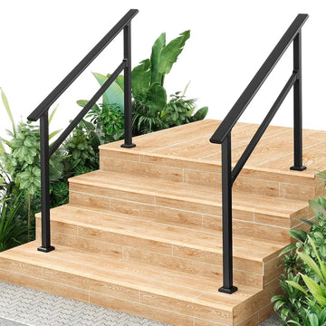 Garvee Heavy-Duty Outdoor Stair Handrail Kit - Aluminum & Wrought Iron Stair Railing, Weather-Resistant Non-Slip Grab Rail, Easy DIY Install for Concrete or Wood Porch/Deck/Garden Steps - 4 Steps | 2-Pack | Glossy black