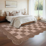 Garvee 8' x 10' Large Scalloped Checkerboard Area Rug, Washable Non-Slip Low-Pile Geometric Rug for Living Room & Bedroom, Brown