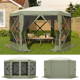 Garvee 13FT 6-Sided Pop Up Gazebo Tent With Removable Canopy & Wind Cloths For Camping Backyard Parties Army Green - Army Green