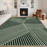 Garvee 8x10 Green Area Rug Washable Soft Non Slip Minimalistic Bedroom Rug Geometric Stripped Carpet Ultra Thin Low Pile Floor Cover for Living Room Dining Room Apartment - Green