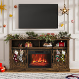 Garvee Electric Fireplace TV Stand for 65-70 Inch TV, 23in Electric Fireplace with Remote, Large Wooden Entertainment Center, Rustic Brown, Living Room