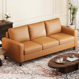 Garvee Pu Leather Sofa 85" Mid-Century Modern Couch 3-Seater Wide Armrests Deep Seat Brown
