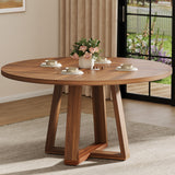 Garvee Dining Table for 4-6 People, Round Kitchen Table, 47 Inch Brown, Farmhouse Style - Brown