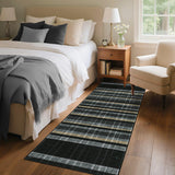 Garvee Plaid Washable Runner Rug, Non Slip Low Pile Kitchen Rug, 2x6 Black, Modern Checkered Entryway Rug