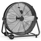 Garvee 24 Inch Industrial Drum Fan, 5700 CFM High Velocity Floor Fan, 3 Speed Heavy Duty Metal Air Circulator Fan, 360° Tilt with Casters Handle, Ideal for Patios, Warehouse, Commercial, Basement - Black