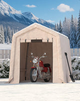Garvee 6x6 ft Outdoor Portable Storage Shed with Roll-Up Door & Vent, Waterproof PE Tarp, Khaki, Heavy-Duty, UV-Resistant for Motorcycle, Firewood, Garden Tools - Khaki