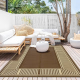 Garvee Outdoor Rug 9x12 Waterproof Reversible Patio Rug Plastic Straw Camping Mat Modern Geometric Brown - Line Brown