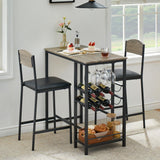 Garvee Dining Table Set For 2 with Storage Shelf and Wine Rack, Small Kitchen Room Bar Table and Chairs, Metal Frame and PU Cushion, Gray - Gray