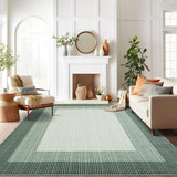 Garvee Washable 8x10 Rugs Neutral Green for Living Room Bedroom Dining Room Non-Slip Low Pile Farmhouse Rug - Green Border