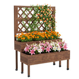 Garvee Raised Garden Bed with Trellis & Wheels 2-Tier Outdoor Wooden Elevated Planter Box Brown for Backyard Patio Balcony - Brown